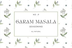 the logo for garam masalaa seasoning, with blueberries and leaves