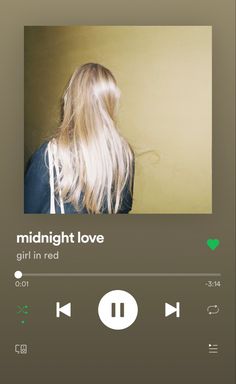 an mp3 player with the words midnight love on it's screen and a girl in red