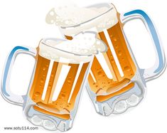 two mugs of beer sitting next to each other