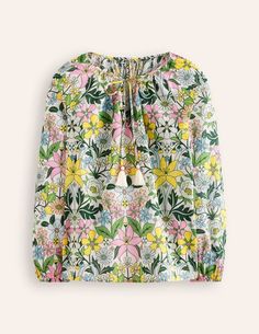 The Serena blouse will have you dreaming of your next holiday (and ready for it). It's all down to the floaty cotton, blouson sleeves and colourful designs. Vibrant Cotton Floral Print Top, Vibrant Pink Floral Print Blouse, Daywear 3/4 Sleeve Floral Blouse, Spring Multicolor Floral Print T-shirt, Non-stretch Multicolor Floral Print Blouse, Colourful Designs, Spring Color Palette, Boden Uk, Cotton Blouse