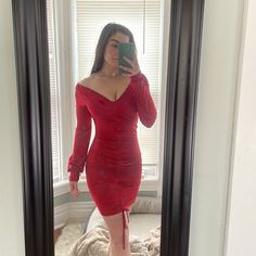 Nwt Red Long Sleeved Bodycon Dress From Nordstrom Nordstrom Fitted Knee-length Dress, Nordstrom Fitted Mini Length Dresses, Fitted Mini Dress By Nordstrom, Fitted Mini Length Dresses By Nordstrom, Fitted Mini Length Nordstrom Dress, Red Long Sleeve Bodycon Dress, Velvet Lace Dress, Wrap Dress Long Sleeve, Wrap Dress Long