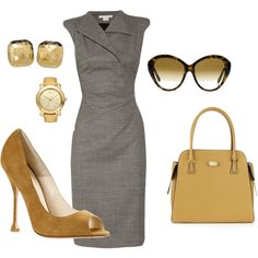 classic Dress Autumn Outfit, Afrikaanse Mode, Work Time, Dress Autumn, Marmaris, Professional Attire, Grey Dress, Outfit Combinations, Work Wardrobe