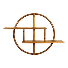 a wooden shelf with two shelves in the shape of a circle on top of it