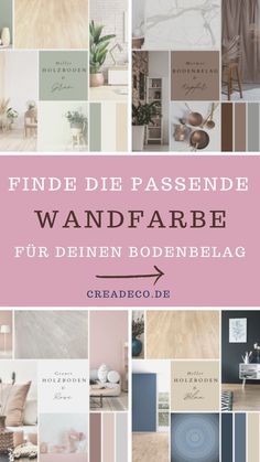 a collage of photos with the words find de passende wandfarbe