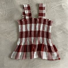 Brand New, Didn’t Fit Plaid Cotton Tops With Smocked Back, Casual Gingham Top With Smocked Back, Red Tops With Smocked Back For Vacation, Red Smocked Back Top For Vacation, Red Smocked Back Top For Beach, Red Vacation Top With Smocked Back, Red Beach Tops With Smocked Back, Red Beach Top With Smocked Back, Casual Plaid Smocked Top