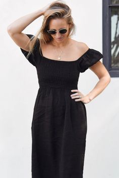 The Menorca Dress // Noir – Beachwood Baby Boots For Fall, Perfect Little Black Dress, Menorca, Fitted Bodice, Fall And Winter, So Pretty, Timeless Pieces, Classic Black, The Year