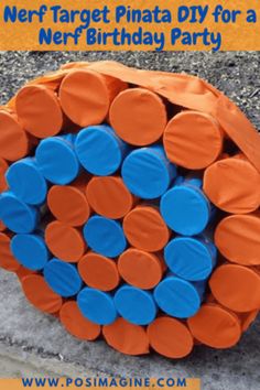 a nerf target pinata diy for a nerf birthday party with orange and blue circles