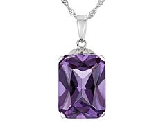 12.07ct Emerald Cut Lab Created Purple Color Change Sapphire Rhodium Over Sterling Silver Pendant With 18" Singapore Chain. Measures Approximately 1.06"L x 0.47"W. Rectangular Platinum Jewelry With 17 Jewels, White Gold Octagon Necklace For Formal Events, Formal White Gold Octagon Necklaces, Formal White Gold Octagon Necklace, Octagon Shaped Platinum Jewelry Gift, Rectangular White Gold Platinum Jewelry, Octagon Shaped Platinum Jewelry In Silver, Rectangular Platinum Jewelry For Gifts, Rectangular Diamond Cut Platinum Jewelry