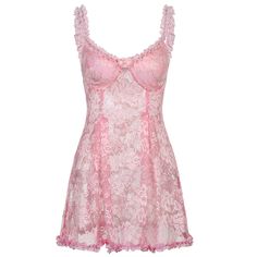 Lasaky - Sexy Lace Perspective Floral Trim Suspender Dress with Backless Design Sleepwear Dress Lace Cami Dress, Cute Lace Dresses, Beach Mini Dress, Mini Cami Dress, Lace Pink Dress, Camisole Dress, Mini Robes, Lace Camisole, Mini Dresses For Women