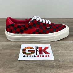 New With Box (Missing Top) 100% Authentic Message With Any Questions Or Concerns Custom Leather Vans Sneakers With Branded Insole, Vans Leather Sneakers With Red Sole, Vans Shoes Men, Emo Shoes, Vans Checkerboard, Skater Shoes, Vans Red, Mens Vans, Shoes Men