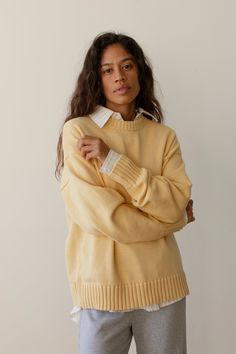 The Cotton Knit Crewneck is crafted with 100% Organic Cotton, featuring a slightly oversized fit and ribbed edges. Set it up with — The Pop Pant Made in LA Spring Stripes, Set It Up, Deep Autumn, Style Inspiration Fall, Kick Flares, Summer Set, Silk Organza, Knit Crewneck, Fall Style