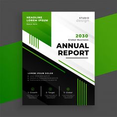 a green and black annual report cover on a gray background with diagonal lines in the middle