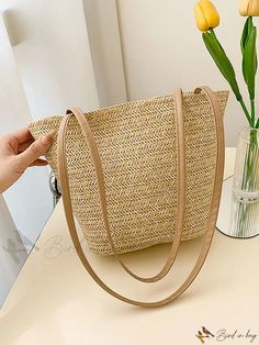 Bird in Bag - Straw Tote Bag - Medium Size Paper Sizes Chart, Straw Tote Bag, Straw Tote, Word Wrap, Woven Bag, Bag Bag, Bird In Bag, Medium Bags, Color Khaki