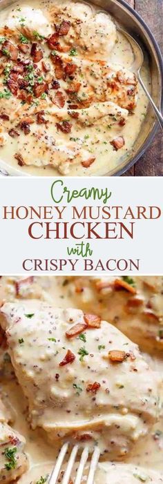 creamy honey mustard chicken with crispy bacon is an easy dinner recipe that's ready in under 30 minutes