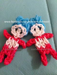 two red, white and blue crocheted hair clips