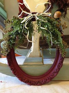 a wreath is sitting on top of a table