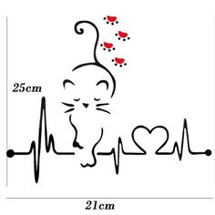 a drawing of a cat with hearts on it