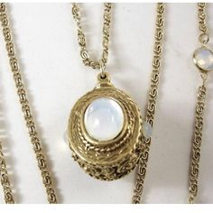 This Is A 1950s Vintage Signed Goldette Moonstone Necklace That Has 3 Chains. One Chain Has Crystal Moonstone Accents. The Center Has A Faux Moonstone Cabochon Set In An Intricately Designed Pendant. The Longest Chain Is Approximately 36”. The Pendant Is 1-1/4 X 1” X 1/4”. It Has A Fold Over Clasp And Is In A Gold Tone Setting. It Is Signed “Goldette” And Is In Excellent Condition Tags To Ignore: Alice + Olivia Vintage Vt Chic Nd Lovers + Friends Suit Pink Blue Yellow Orange Colorful Pattern Pri Vintage Gold Moonstone Jewelry, Fran Fine, Moonstone Pendant Necklace, Moonstone Necklace, Lovers And Friends, Moonstone Pendant, 1950s Vintage, Vintage Signs, Vintage Gold