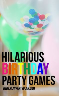 a birthday party game with balloons and confetti in the shape of a martini