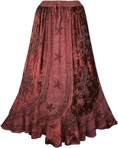 Silly Clothes, Burgundy Skirt, Long Maxi Skirt, Hippie Skirts, Skirt Looks, High Waisted Maxi Skirt, Estilo Hippie, Embroidered Velvet, Detailed Embroidery