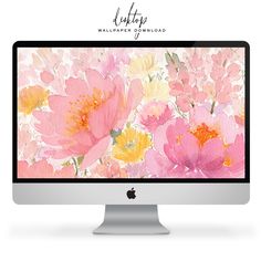 a computer screen with flowers painted on it