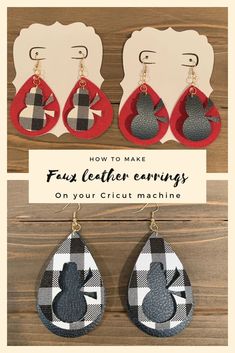 the instructions for how to make faux leather earrings on your cricut machine are shown