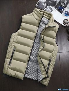 OrcaJump - Mens Striped Puffer Vest Winter Jacket Coat - Green Blue Wine Vest For Men, Mens Stripes, Winter Jacket Men, Coat Winter, Vest Coat, Outerwear Outfit, Green Coat, Sleeveless Jacket, Casual Black