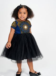 Lami African Print Dress Kids (Blue) - Ray Darten Fitted Tulle Tutu Dress With Short Sleeves, Black Tulle Dress For Dress-up, Black Dress With Tulle Skirt For Dress-up, African Maternity Shoot, Chitenge Dresses, African Maternity, Baby African Clothes, Chitenge Outfits, African Kids Clothes