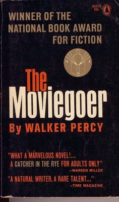 the book cover for the moviegoer by walker percy, with an orange and black background