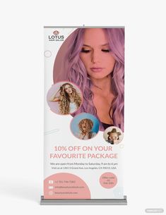 a roll up banner with an image of a woman's hair