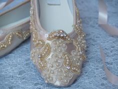 Champagne/Gold flat shoes!!! I meticulously designed these beautiful shoes fit… Elegant Wedding Shoes With Laces For Ceremony, Elegant Laced Wedding Shoes For Ceremony, Elegant Lace Wedding Shoes For Ceremony, Elegant Closed Toe Wedding Shoes With Laces, Elegant Wedding Shoes With Laces And Round Toe, Pearl Embellished Closed Toe Wedding Shoes, Pearl Embellished Closed Toe Wedding Shoes For Ceremony, Elegant Pearl Embellished Wedding Shoes For Reception, Pearl Embroidered Round Toe Wedding Shoes