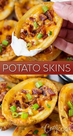 potato skins with bacon, chives, cheese, and sour cream Baked Potato Skins, Crispy Baked Potatoes, Creamy Pasta Recipes, Classic Appetizers, Italian Pasta Dishes, Honey Bbq