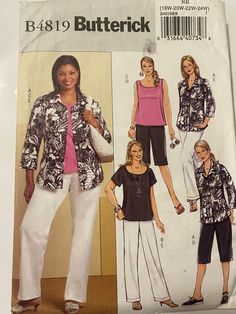 a woman's top and pants sewing pattern from butterick, with an image of the