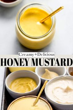 honey mustard recipe in small bowls with cinnamon sticks