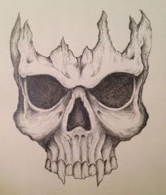 a drawing of a skull with large teeth