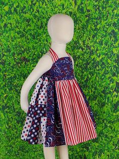 Girls Western Dresses, Red White Blue Dress, White Blue Dress, Summer Halter Dress, 4th Of July Dresses, Patriotic Dresses, Blue Halter Dress, White Striped Skirt, Twirl Skirt