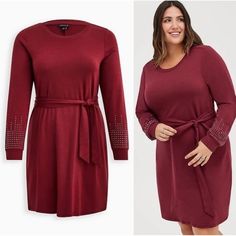 Nwt Torrid Burgundy Pull Over Tie Waist Dress Size 12 Large Super Cute Embellishment On Sleeves Giving The Perfect Extra Touch! Terry Fabric Midi Length Great Dress For Valentine's Day It Any Day!!! Torrid, Lane Bryant, Rainbow, Avenue, Woman Within, Plus Size Fashion,Plus Size Clothing, Plus Size Tank Tops, Plus Size Jeans, Plus Size Outfits, Plus Size Blouses, Plus Size Jackets, Plus Size Sweaters, Torrid Sweater, Torrid Tank Top, Torrid Blouse, Torrid Size 00, Women's Plus Size Clothing, Plus Blouses Plus Size, Chiffon Wrap Dress, Plus Size Jackets, Flowy Floral Dress, Knit Wrap Dress, Day To Night Dresses, Chiffon Wrap, Jeans Plus Size, Lace Skater Dress