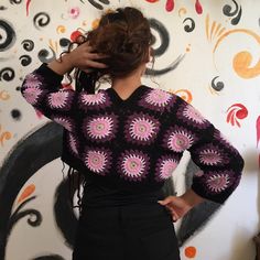 *This cardigan can be your gift choice for Mother's Day. You can use this black Granny Square Afghan Coat, Cotton crop Jacket, Crochet in all seasons. *This Long black cardigan can be a perfect gift for your daughter or your sister. *Suitable for size 36 to 40 * The yarn brand used in the cardigan is Yarn art  and its content is 55% Cotton and 45% Polyacryl. Care and washing of the cardigan should be hand washed or washed at 30 degrees cold without wringing. Put it on a flat surface and let it d Trendy Black Winter Shrug, Trendy Black Shrug For Fall, Black Crochet Outerwear For Winter, Black Crochet Sweater For Fall, Fall Black Crochet Sweater, Black Crochet Tops For Fall, Fall Crochet Long Sleeve Shrug, Crochet Fall Sweater, Black Granny Square