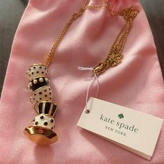 Brand New With Tags And Kate Spade Dust Bag Teacup Necklace. The Little Teacups Are Movable. Super Cute Addition For Any Disney Alice In Wonderland Lover! Goldtone Chain With Lobster Claw Closure And A Tea Time Pendant With Stacked Metal Teacups With Black And White Enamel And Faux Pearl Accents 32" Long Plus 3" Extension Chain Pendant Is 3/4" Wide And 2" High Style # O0r00285 Disney X Kate Spade Alice In Wonderland "Tea Time" Collection Msrp $119 Smoke Free Home Alice In Wonderland Watch, Teacup Necklace, Alice Aesthetic, Alice In Wonderland Jewelry, Kate Spade Disney, Disney Alice In Wonderland, Necklace Ideas, Grandma Core, Disney Alice