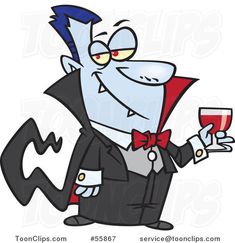 a cartoon vampire holding a glass of wine