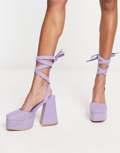 Shoes by Daisy Street Shoe 'drobe stand-outs Lace-up fastening Square toe Platform sole High block heel Women Street Fashion, Lilac Heels, Lilac Glitter, Purple Heels, Barbie Movie, Street Shoes, Women Shoes Online, Prom Outfits, Prom Shoes