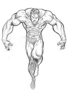 a drawing of a man running with his hands on his hips