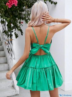 Orcajump - Seductive Backless Dress with Bow Tie Straps and Stylish Halter Neckline Knot Tie Dress, Backless Halter Dress, Dress With Bow Tie, Suspenders Skirt, Tie Strap Dress, Dress Collar, Bandage Dress Bodycon, African Fashion Women Clothing, African Fashion Women