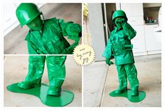 a collage of photos shows a green army man