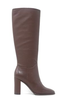 Minimal detailing brings wardrobe-spanning versatility to this comfortably cushioned knee-high boot framed with an almond toe and demi block heel. 3 1/4" heel 14 3/4" shaft; 14 1/2" calf circumference Cushioned footbed Leather upper/synthetic lining/rubber sole Imported Fall Faux Leather Knee-high Boots, Fall Faux Leather Tall Knee-high Boots, Classic Wide Calf Knee-high Boots With Block Heel, Classic Knee-high Boots With Wide Calf And Block Heel, Brown Tall Boots Medium Width, Brown Tall Work Boots, Brown Knee-high Boots With Medium Width, Brown Wide Calf Knee-high Boots, Brown Tall Heeled Boots Medium Width