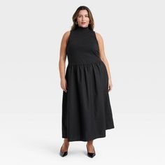 Women's Maxi A-Line Dress - A New Day™ Black XXL Midi Slip Dress, Ballet Dress, Aline Dress, Pleated Fabric, Sweater Dress Midi, Women Midi, Women Maxi, A New Day, Day Dresses