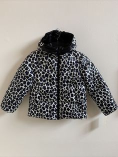 Michael Kors Big Girls Leopard Print Puffer Jacket New with tag Size S. Color: Black /Purple /White Two front pockets Fleece lined pockets Logo snaps at pockets Michael Kors verbiage at hood trim MK zipper pull 100% polyester Fleece lining Machine washable Thanks for looking Michael Kors Casual Spring Outerwear, Puffer Jacket, Leopard Print, Puffer, Michael Kors, Trim, Zipper, Purple, White