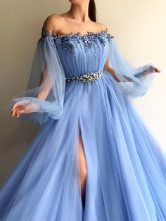 Custom Made Round Neck Baby Blue Tulle Long Sleeves Prom Dresses, Blue Long Sleeves Formal Dresses on Storenvy Trendy Prom Dresses, 파티 드레스, Long Sleeve Prom, Cute Prom Dresses, فستان سهرة, A Line Prom Dresses, Beauty Dress, Prom Dresses Long With Sleeves, Long Prom Dress