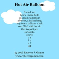 a blue sky with clouds and the words hot air balloon on it's side