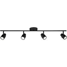 three black track lights on a white background